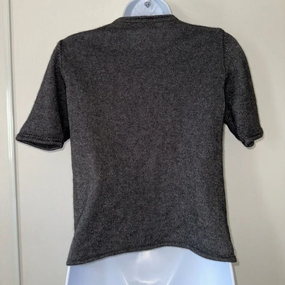 Pearls & Cashmere Women’s Textured Charcoal Grey Silk Cashmere Tee- Size Large - Picture 8 of 8